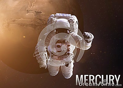 Astronaut exploring space in Mercury orbit Editorial Stock Photo
